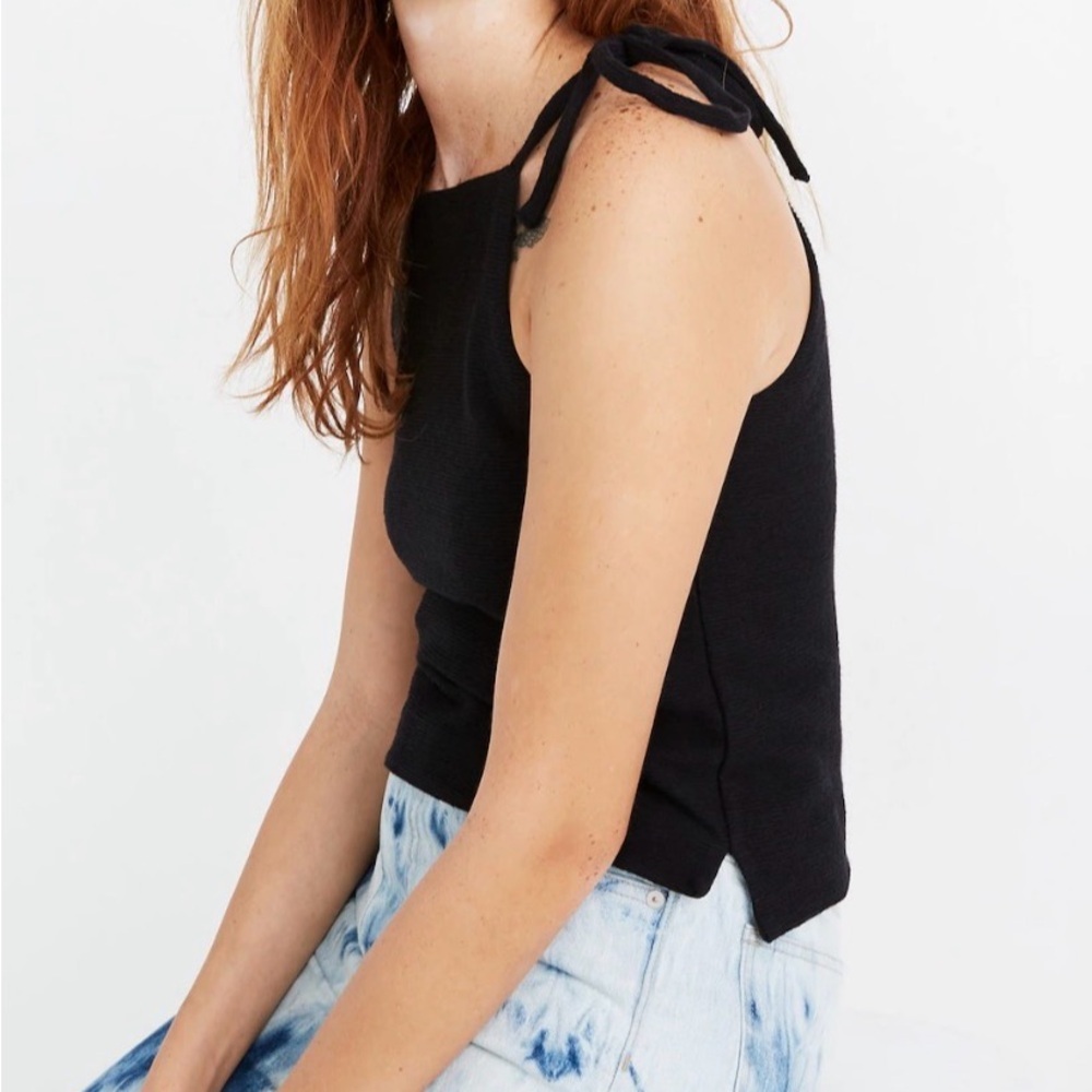 Madewell Texture & Thread Small Black Tie Strap Tank Swing‎ Top